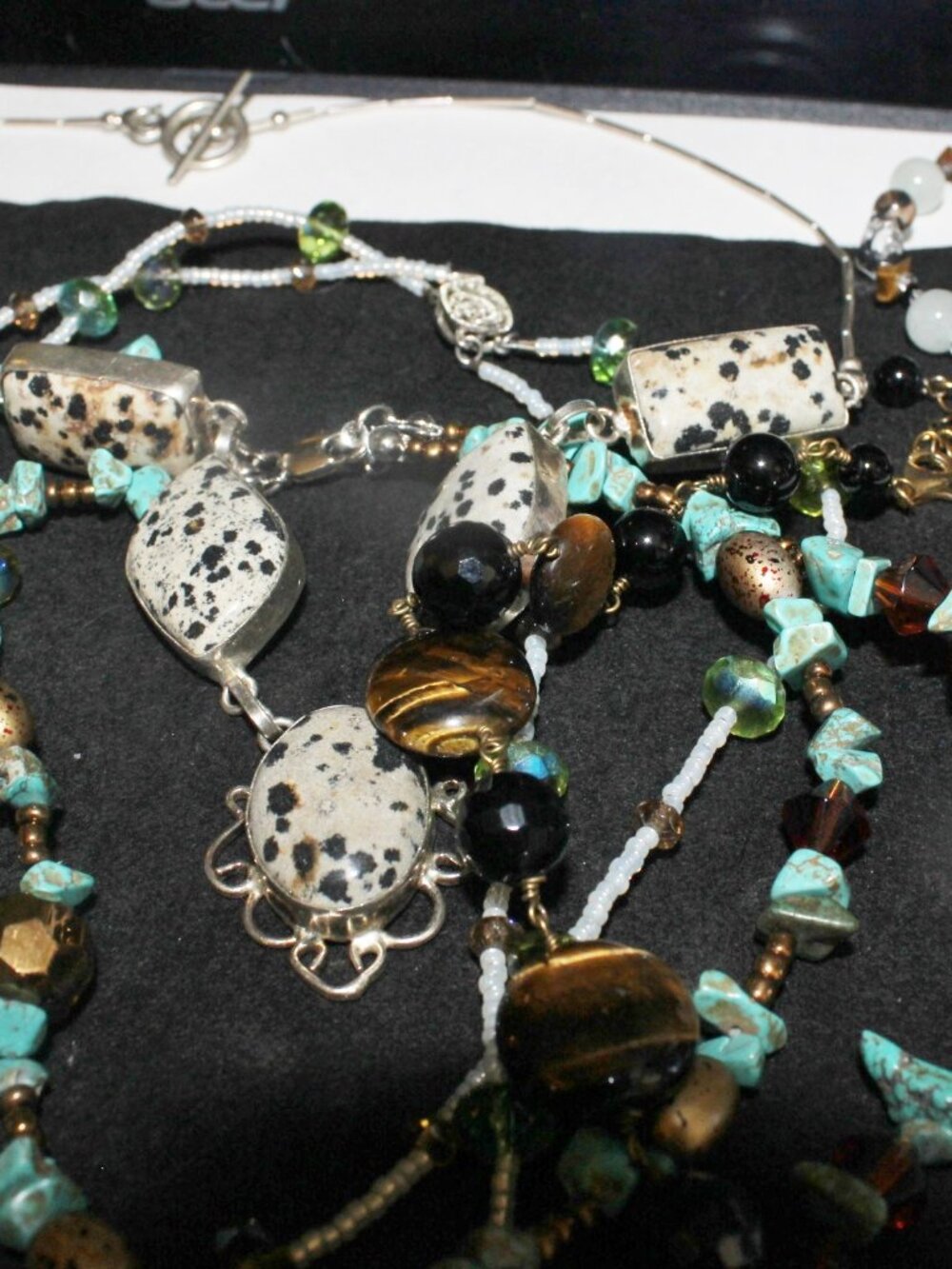 205 Grams of Turquoise Tigers Eye Nature Stone Beads Necklace 925 Sterling Lot - Picture 4 of 7